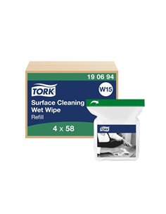 Recharge tork lingette humide w15 surface texture resistante blanc paquet 58 lingettes.