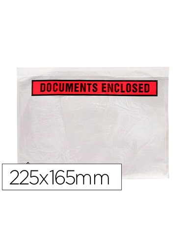 Pochette documents ci-inclus q-connect auto-adhesive transparente 225x165mm texte anglais paquet 1000 unites.
