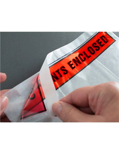 Pochette documents ci-inclus q-connect auto-adhesive transparente 225x165mm texte anglais paquet 1000 unites.
