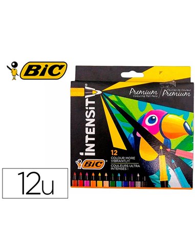 12 feutres bic corps noir grip caoutchouc capuchon ventile couleur de l'encre.