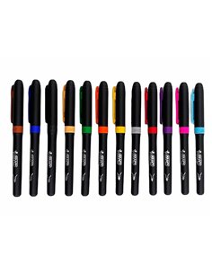 12 feutres bic corps noir grip caoutchouc capuchon ventile couleur de l'encre. 2