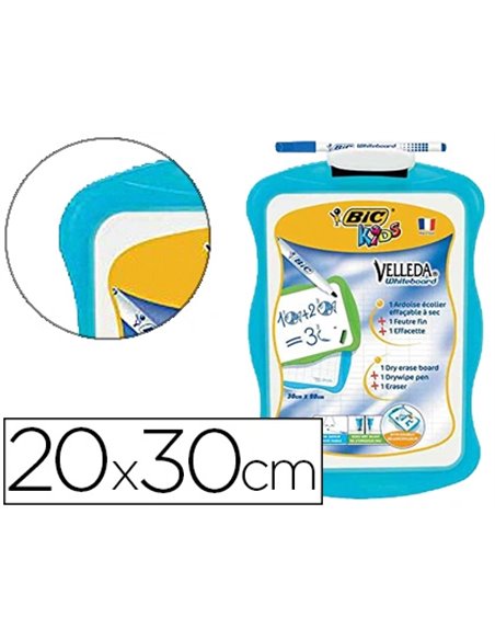 Ardoise blanche bic velleda kids ergonomique 200x300mm 1 face unie 1 face quadrillée 1 feutre velleda 1721 1 effacette.