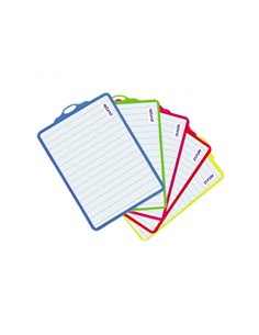 Ardoise blanche office plast 18,5x27,5 cm quadrillee 1 face seyes 1 face unie cadre 5 coloris assortis.