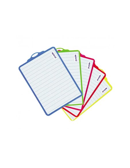 Ardoise blanche office plast 18,5x27,5 cm quadrillee 1 face seyes 1 face unie cadre 5 coloris assortis.