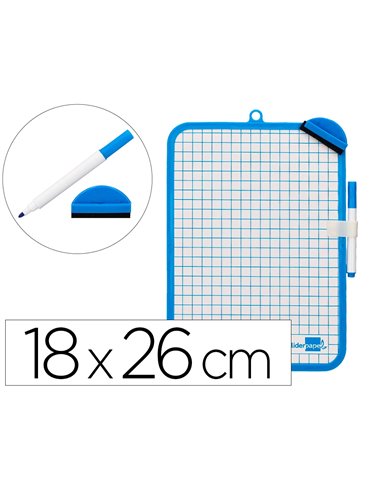 Ardoise scolaire liderpapel 18x26cm double face unie et quadrillee avec feutre et effacette magnetique coloris.