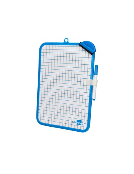 Ardoise scolaire liderpapel 18x26cm double face unie et quadrillee avec feutre et effacette magnetique coloris.