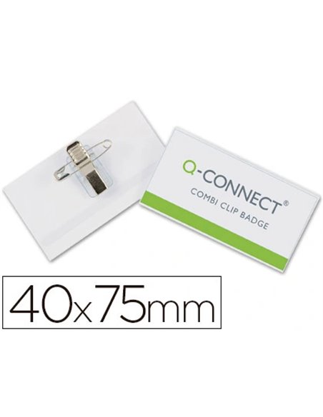 Badge q-connect pvc rigide transparent pince ou épingle format 40x75mm carte visite.