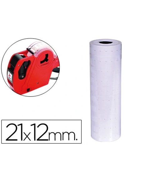 Étiquette adhésive q-connect pour étiqueteuse 1 ligne 8 chiffres format 21x12mm coloris blanc rouleau 1000 unités.