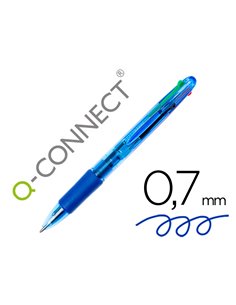 Stylo-bille q-connect 4 couleurs écriture moyenne 0.7mm corps translucide bleuté encre classique noir bleu rouge vert.