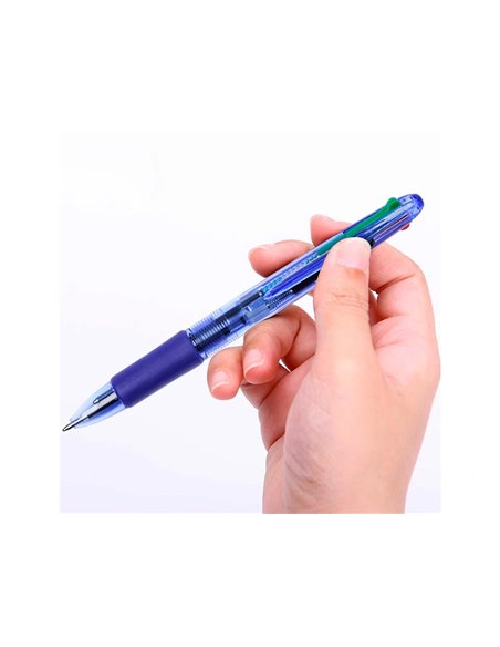 Stylo-bille q-connect 4 couleurs écriture moyenne 0.7mm corps translucide bleuté encre classique noir bleu rouge vert.