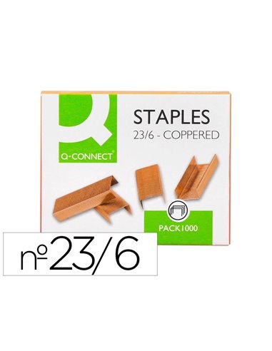 Agrafe q-connect modèle 23/6 cuivrée boîte 1000 unités.