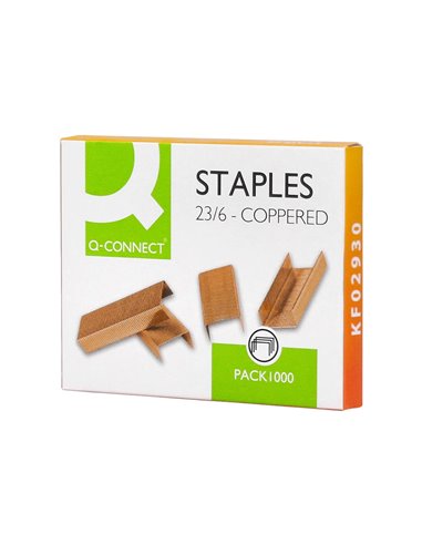 Agrafe q-connect modèle 23/6 cuivrée boîte 1000 unités.