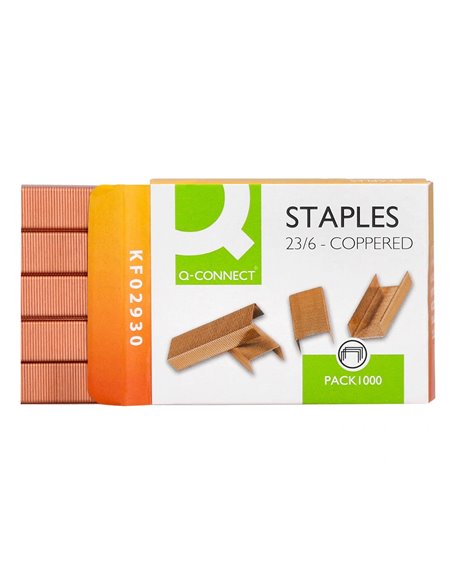 Agrafe q-connect modèle 23/6 cuivrée boîte 1000 unités.