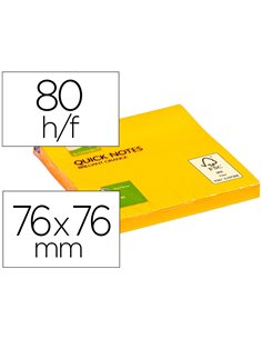 Bloc-notes q-connect quick notes couleurs néon 76x76mm 80f repositionnables coloris orange vif.