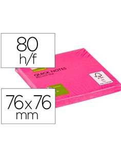 Bloc-notes q-connect quick notes couleurs néon 76x76mm 80f repositionnables coloris rose vif.
