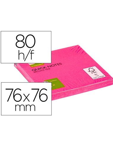 Bloc-notes q-connect quick notes couleurs néon 76x76mm 80f repositionnables coloris rose vif.