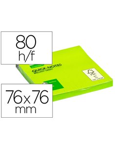 Bloc-notes q-connect quick notes couleurs néon 76x76mm 80f repositionnables coloris vert vif.