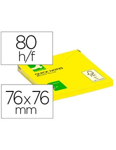 Bloc-notes q-connect quick notes couleurs néon 76x76mm 80f repositionnables coloris jaune vif.