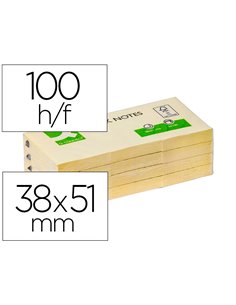 Bloc-notes q-connect quick notes 38x51mm 3 blocs 100f repositionnables coloris jaune.