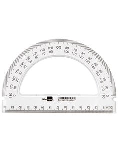 Rapporteur liderpapel 180 degrés deux échelles opposées 0 degrés 180 degrés base 14cm plastique transparent économique. 2