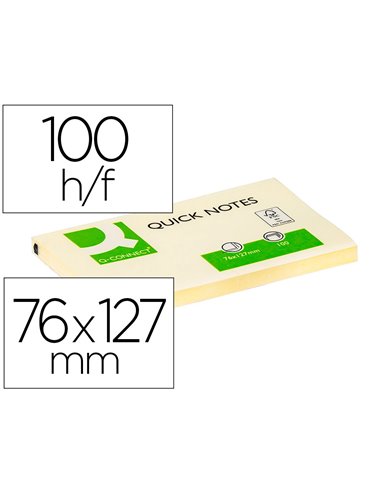 Bloc-notes q-connect quick notes 76x127mm 1 bloc 100f repositionnables coloris jaune.