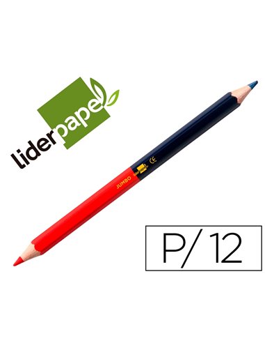 Crayon graphite liderpapel bicolore bleu/rouge mine large ultra-résistante bois grande qualité.