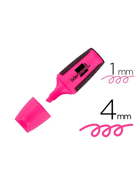 Surligneur liderpapel fluorescent mini tracé 1/4mm pointe biseautée grip caoutchouc coloris rose.