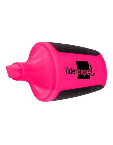 Surligneur liderpapel fluorescent mini tracé 1/4mm pointe biseautée grip caoutchouc coloris rose.