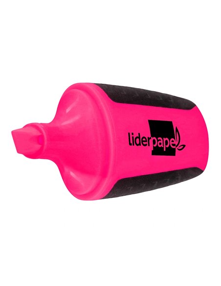 Surligneur liderpapel fluorescent mini tracé 1/4mm pointe biseautée grip caoutchouc coloris rose.