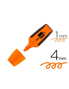 Surligneur liderpapel fluorescent mini tracé 1/4mm pointe biseautée grip caoutchouc coloris orange.