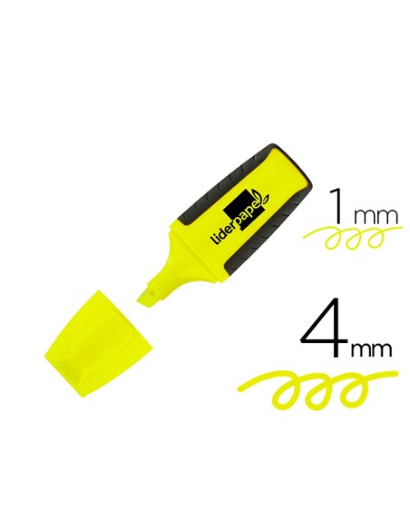 Surligneur liderpapel fluorescent mini tracé 1/4mm pointe biseautée grip caoutchouc coloris jaune.