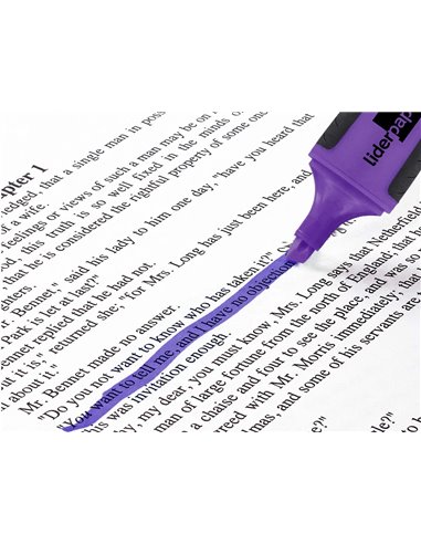 Surligneur liderpapel fluorescent mini tracé 1/4mm pointe biseautée grip caoutchouc coloris violet.