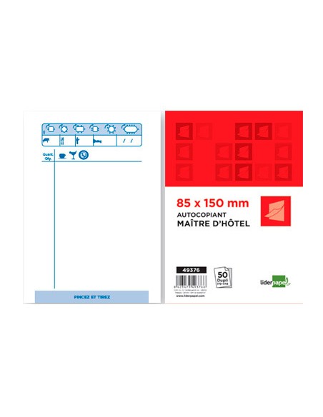 Bloc maître hôtel liderpapel papier autocopiant 85x150mm 50 duplis