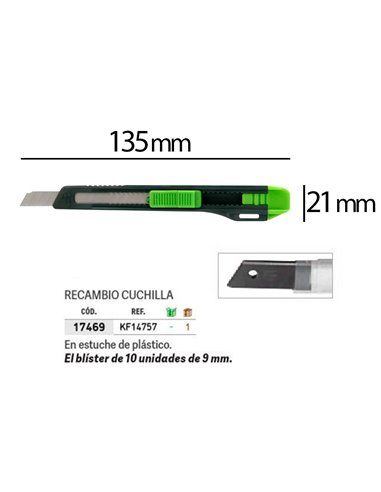 Cutter xd-07 q-connect plastique lame 9mm acier retractable interchangeable precoupee avec frein de securite et anse.