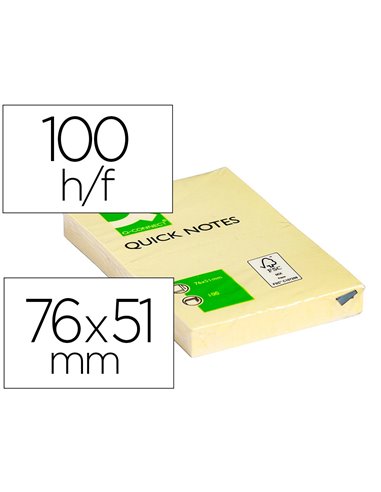 Bloc-notes q-connect quick notes 51x76mm 1 bloc 100f repositionnables coloris jaune.