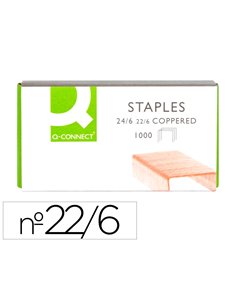 Agrafe q-connect modèle 22/6 24/6 cuivrée boîte 1000 unités.
