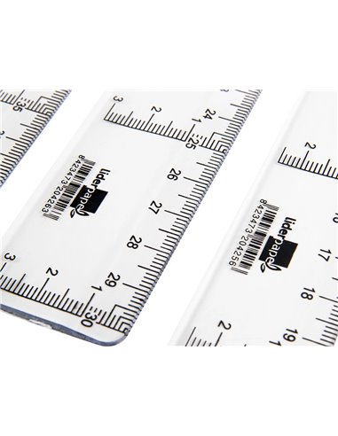 Règle liderpapel graduation verticale horizontale 30cm bord biseauté gamme cristal transparente économique.