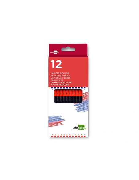 Crayon graphite liderpapel bicolore bleu/rouge mine moyenne ultra-résistante bois grande qualité.