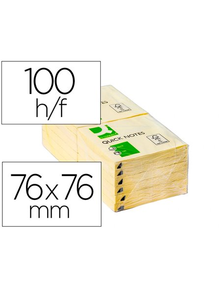 Bloc-notes q-connect quick notes 76x76mm 1 bloc 100f repositionnables coloris jaune.