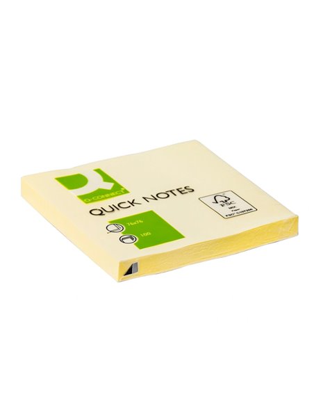 Bloc-notes q-connect quick notes 76x76mm 1 bloc 100f repositionnables coloris jaune.