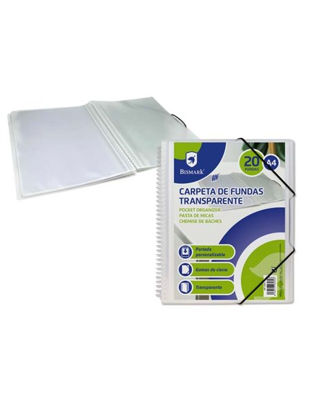 Chemise spirale Bismark avec 20 pochettes transparentes A4 - Polypropylène - Couverture personnalisable - Spirale en plastique i