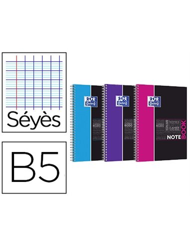 Cahier spirale oxford notebook étudiants reliure intégrale b5 176x250mm 160 pages 90g séyès couverture carte rigide.