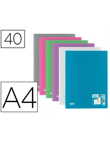 Protège-documents elba hawaï polypropylène couverture rigide a4 porte-étiquette 40 pochettes 80 vues coloris assortis.