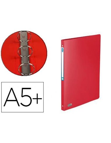 Classeur oxford memphis 4 anneaux ronds 15mm polypropylène 5/10e toucher satiné dos 20mm étiquette dos coloris rouge.