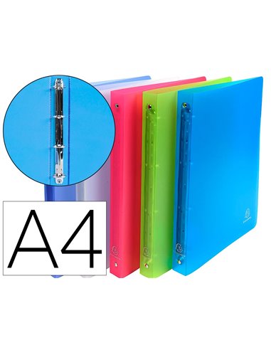 Classeur 4 anneaux exacompta chromaline polypropylène translucide 7/10e a4 32x25cm dos 3cm coloris assortis.