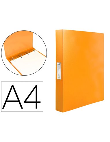 Classeur liderpapel 4 anneaux 25mm a4 260x315mm polypropylene dos 40mm porte-cartes visite coloris orange.