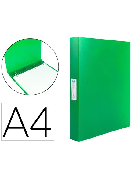 Classeur liderpapel 4 anneaux 25mm a4 260x315mm polypropylene dos 40mm porte-cartes visite coloris vert.