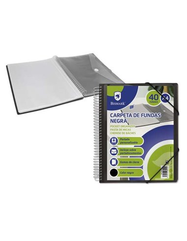 Chemise Bismark 40 pochettes transparentes - Format A4 - Avec enveloppe porte-documents - Fermeture élastique