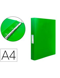 Classeur liderpapel 4 anneaux 25mm a4 260x315mm polypropylène dos 40mm porte-cartes visite coloris vert translucide.