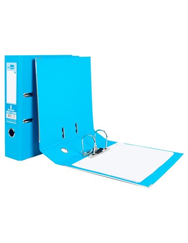 Classeur levier liderpapel a4 documenta carton rembordé 1,9mm dos 75mm rado métallique coloris bleu ciel.